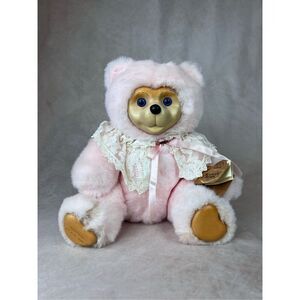Vintage Robert Raikes Original Cameo Pink Plush Wood Bear Lace 1994 Applause